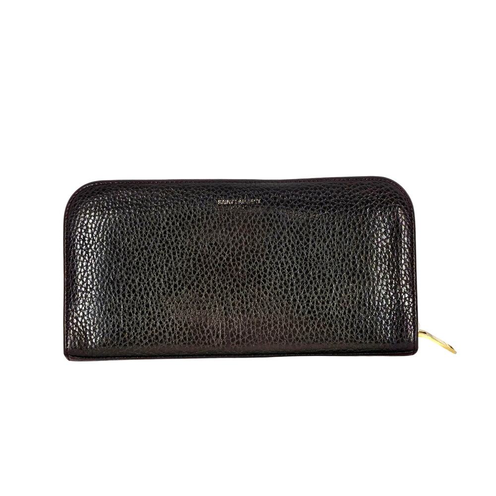 SAINT LAURENT PARIS DARK BROWN CONTINENTAL WALLET – GOLD ZIP – PEBBLED LEATHER